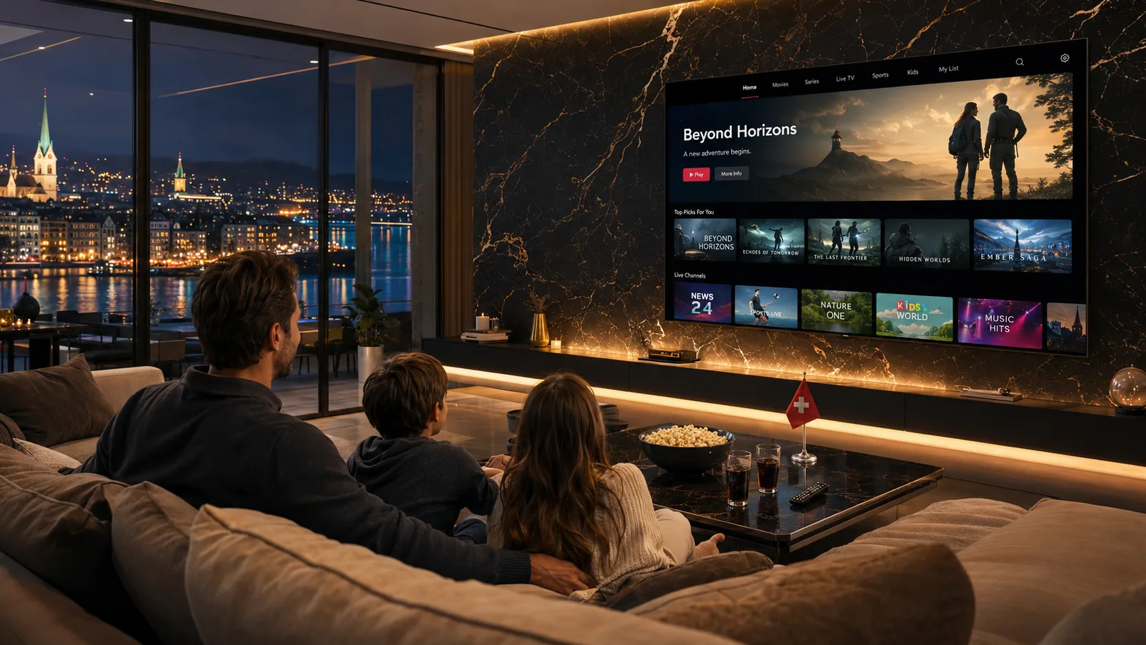 IPTV Abo FAQ Schweiz — Familie streamt TV Schweiz, häufige Fragen beantwortet