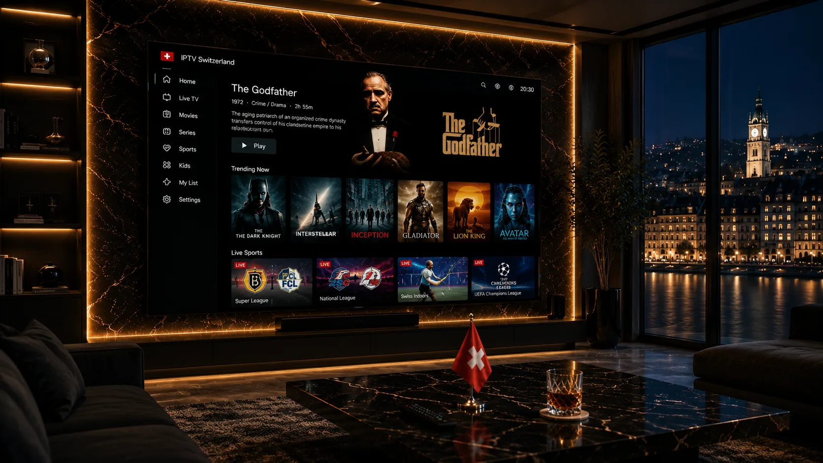 IPTV Abo Leistungsumfang Schweiz — VOD, Live TV und Sport-Kategorien auf Smart TV, Zürich