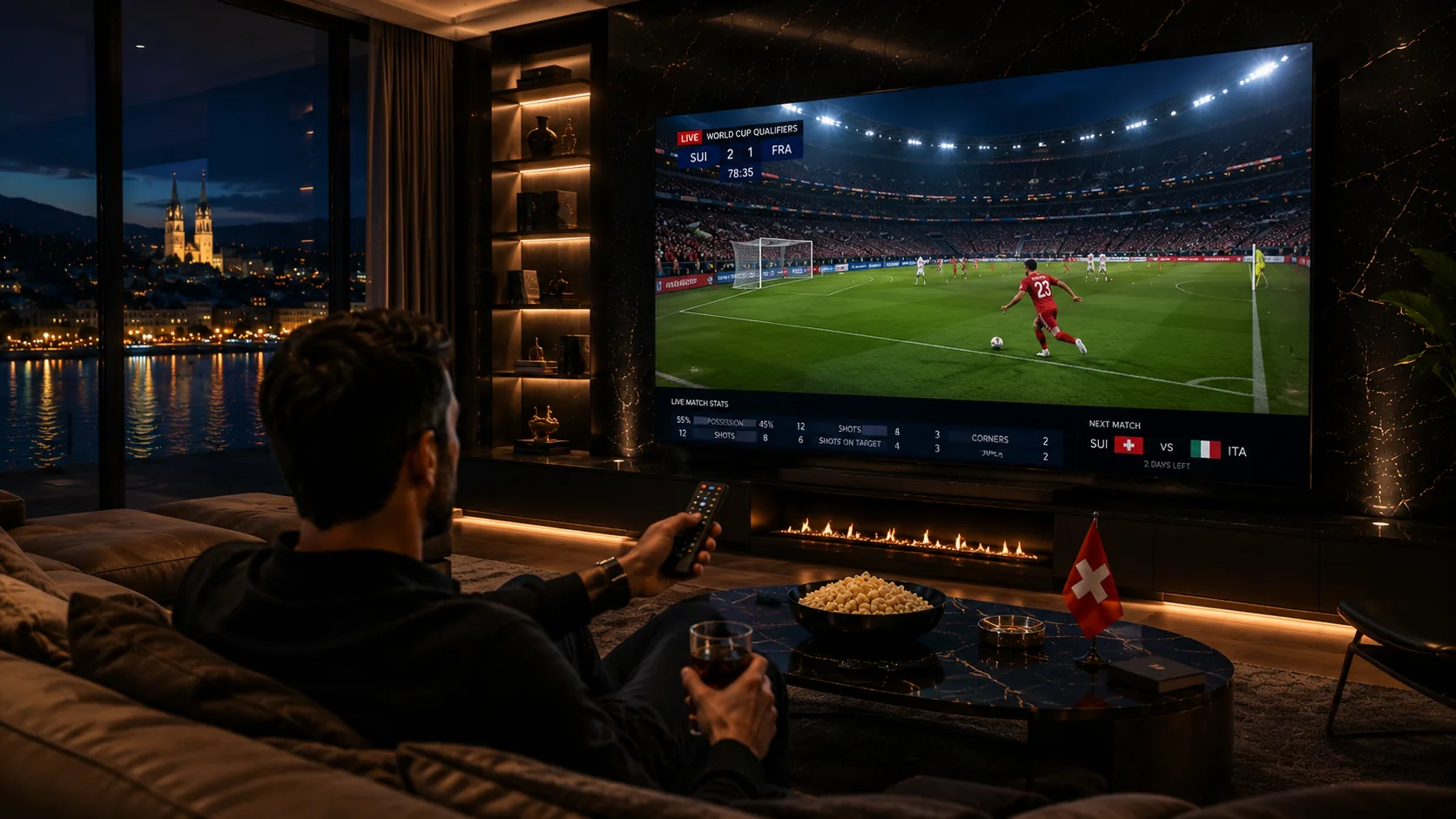 IPTV Abo Sport Schweiz — WM-Qualifikation SUI live auf Smart TV, Zürich Nacht