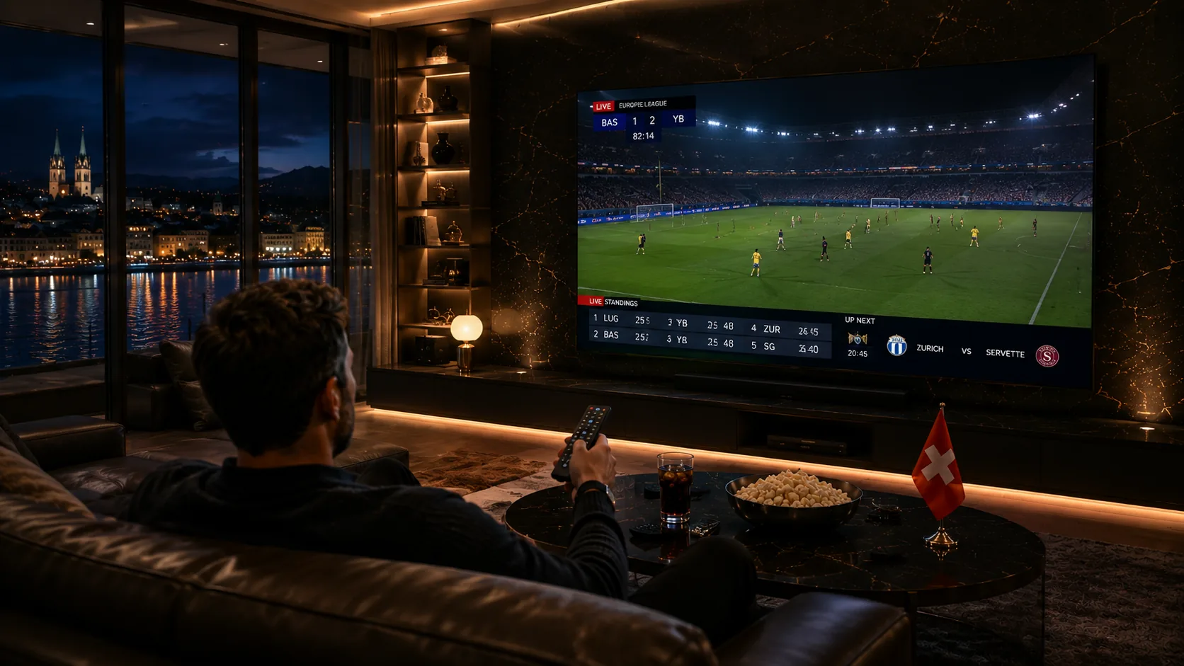 MAG Box IPTV Schweiz — Europa League BAS gegen YB Live 1:2, Zürich Nacht, TV Schweiz Sport